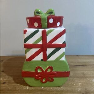Christmas Present Cookie Jar - Red, Green, and White